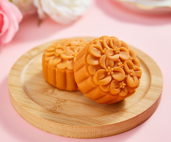 定制桃山皮黄桃真果粒流心月饼